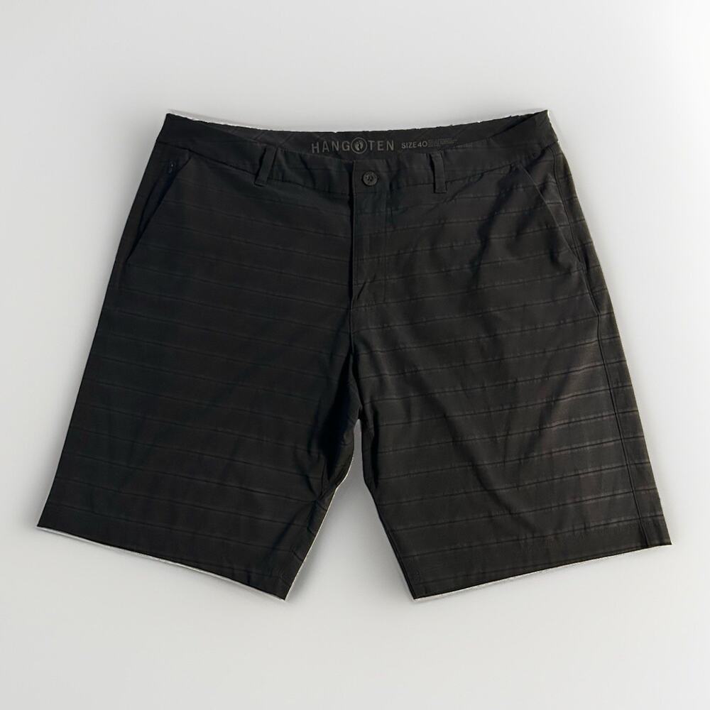 Hang Ten Mens Hybrid Shorts Size 40 Striped Stretch Black Pockets